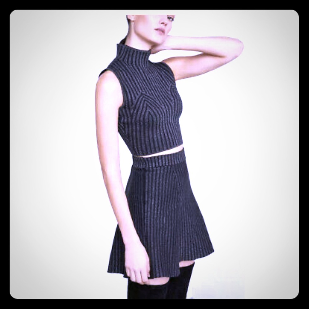 Stripe Crop Tank Shirt Moch Neck